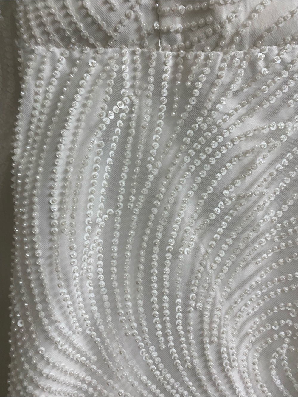 Vintage Elegant White Swirl Sequin Beaded Midi Formal Dress Long Sheer Sleeves M - Picture 11 of 16